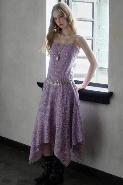 Sequin Embroidered Plaid Dress
