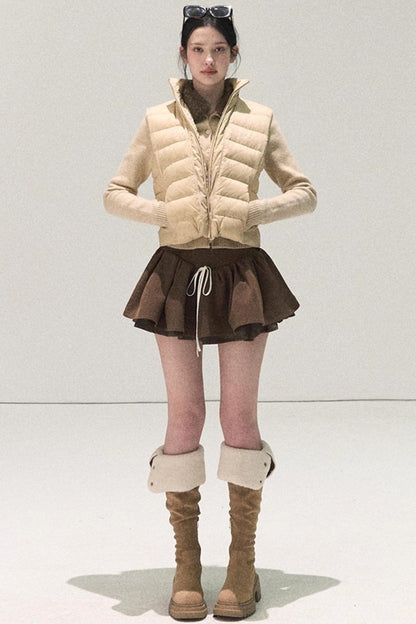 Plaid Color-Blocked Puffy Skirt