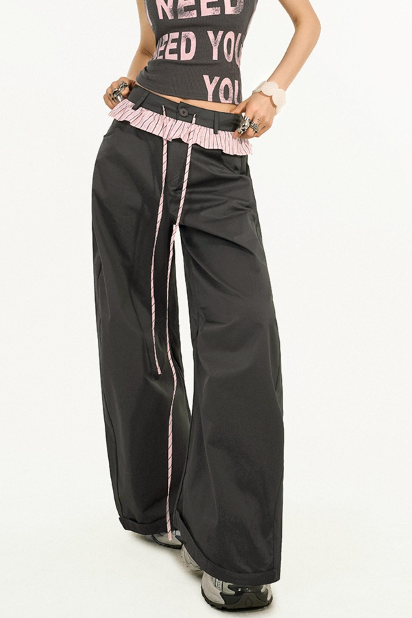 Striped Lace Wide-Leg Pants