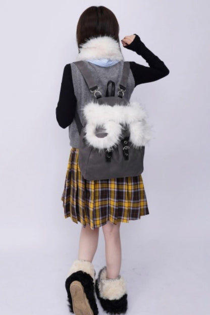 Furry Bear Crossbody Backpack