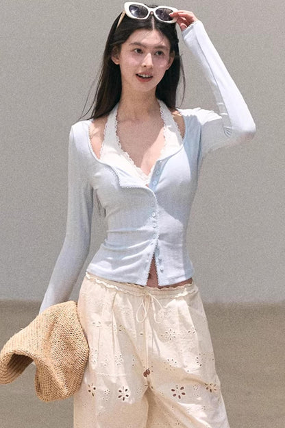 Lace-Trimmed Halter Neck Camisole