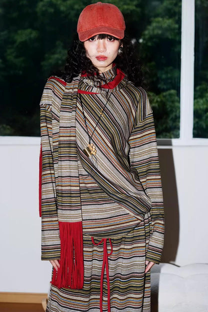 Striped Brushed Long-Sleeved Top