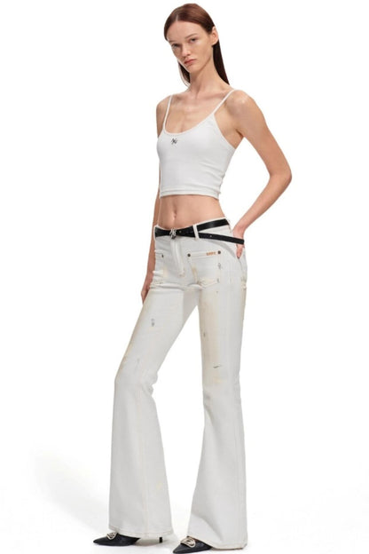 Heavy Washed Denim Stretch Bootcut Pants