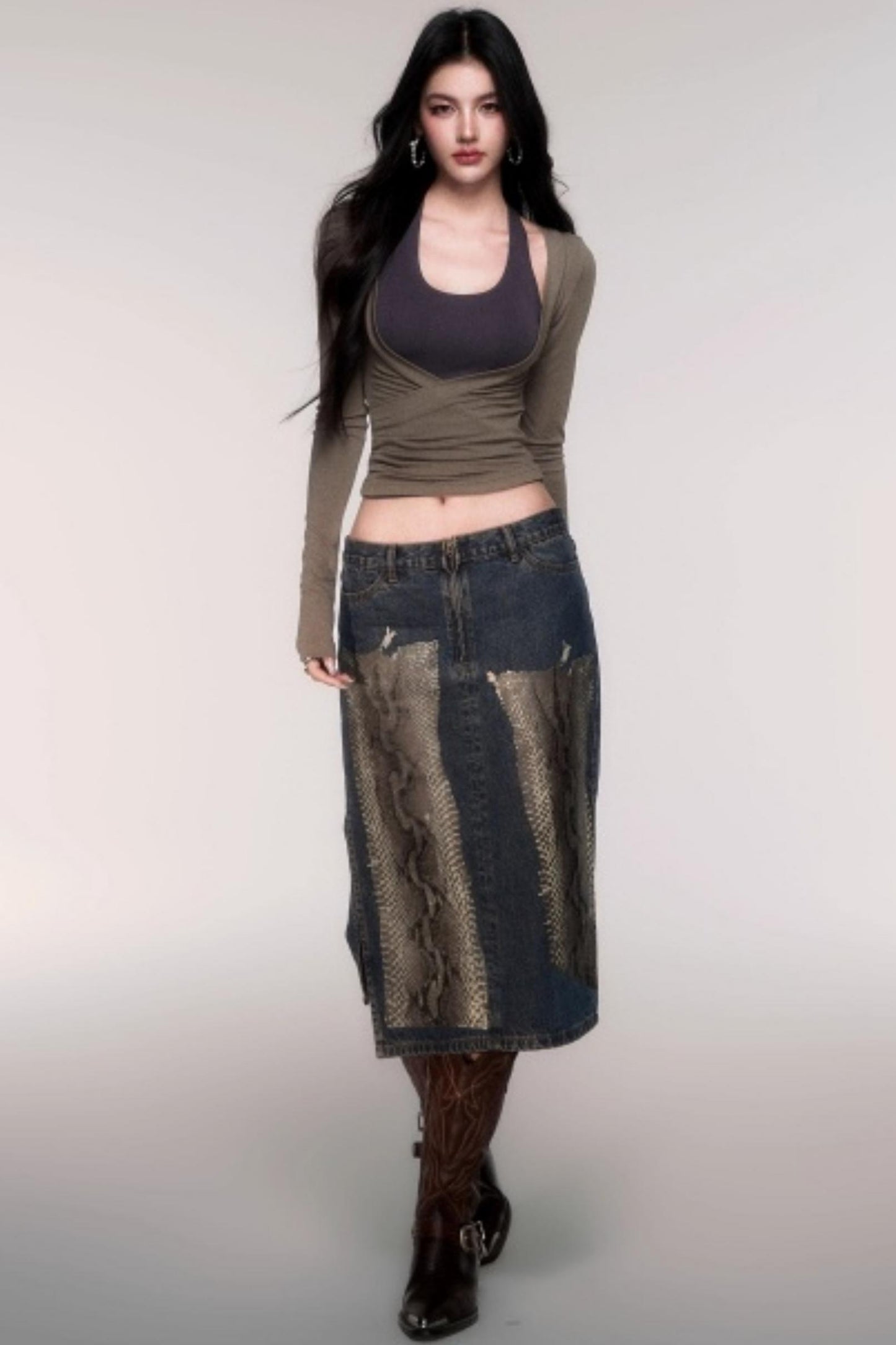 Two-Piece Halterneck Long Sleeve Top