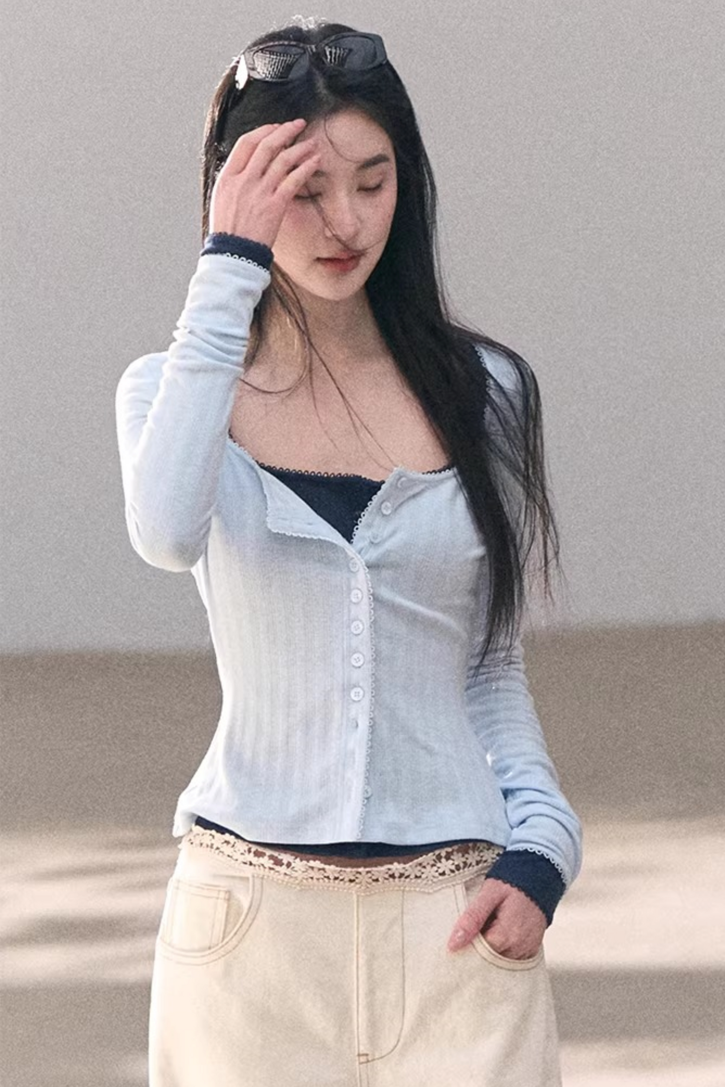 Hollow-Out Ribbed Knit Cardigan