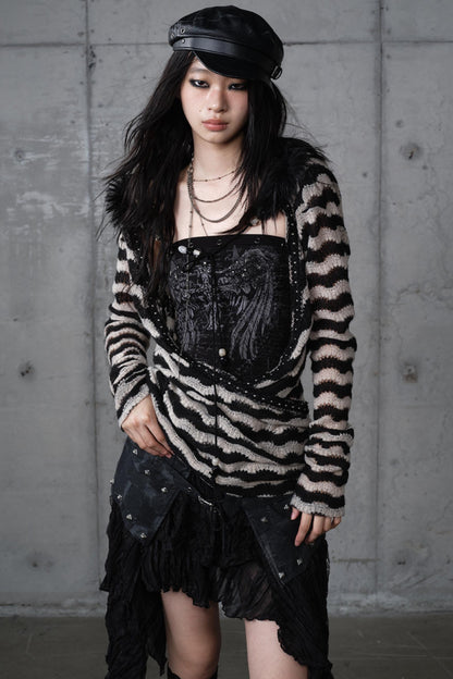 Bandeau Fake Two-Piece Striped Knit Top Set