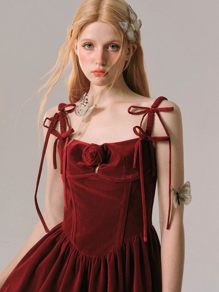 Velvet New Year's Red Halter Dress