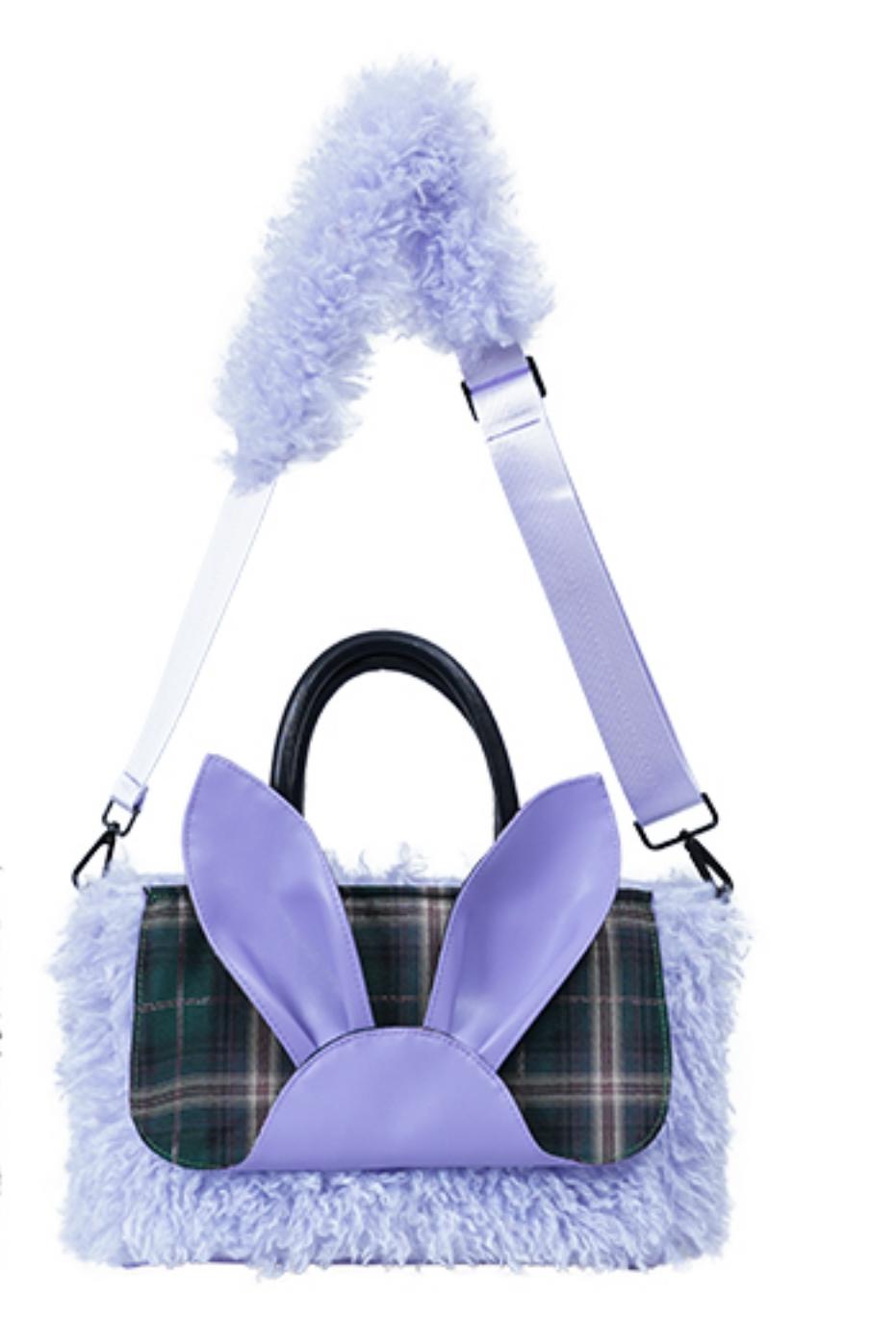 Plaid Rabbit Fur Tote Bag
