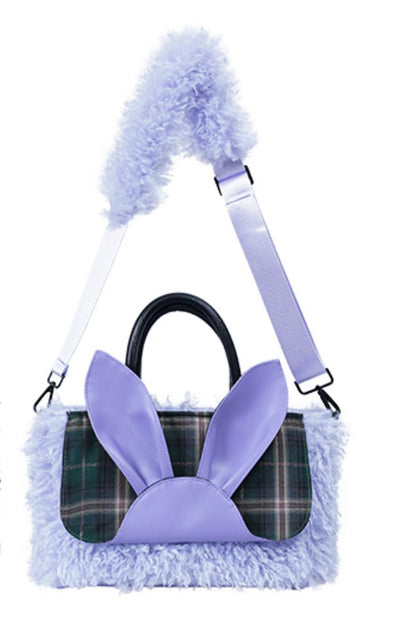 Plaid Rabbit Fur Tote Bag