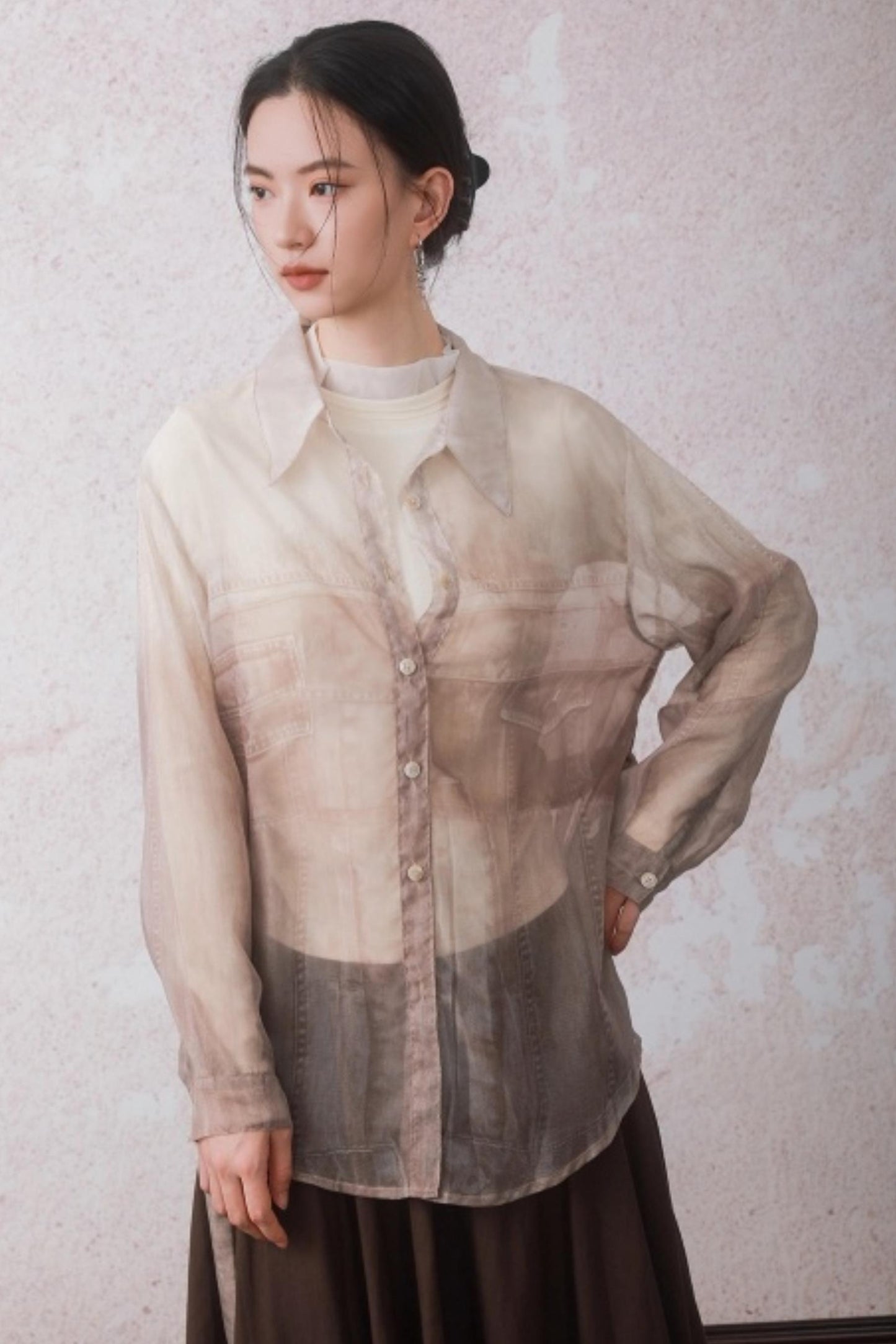 Chestnut Brown Patchwork Turtleneck Top