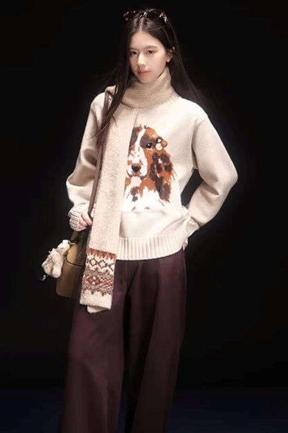 Oatmeal Mink Fur Sweater Scarf Set-Up