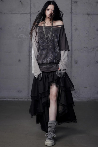 빈티지 펑크 케이크 스커트