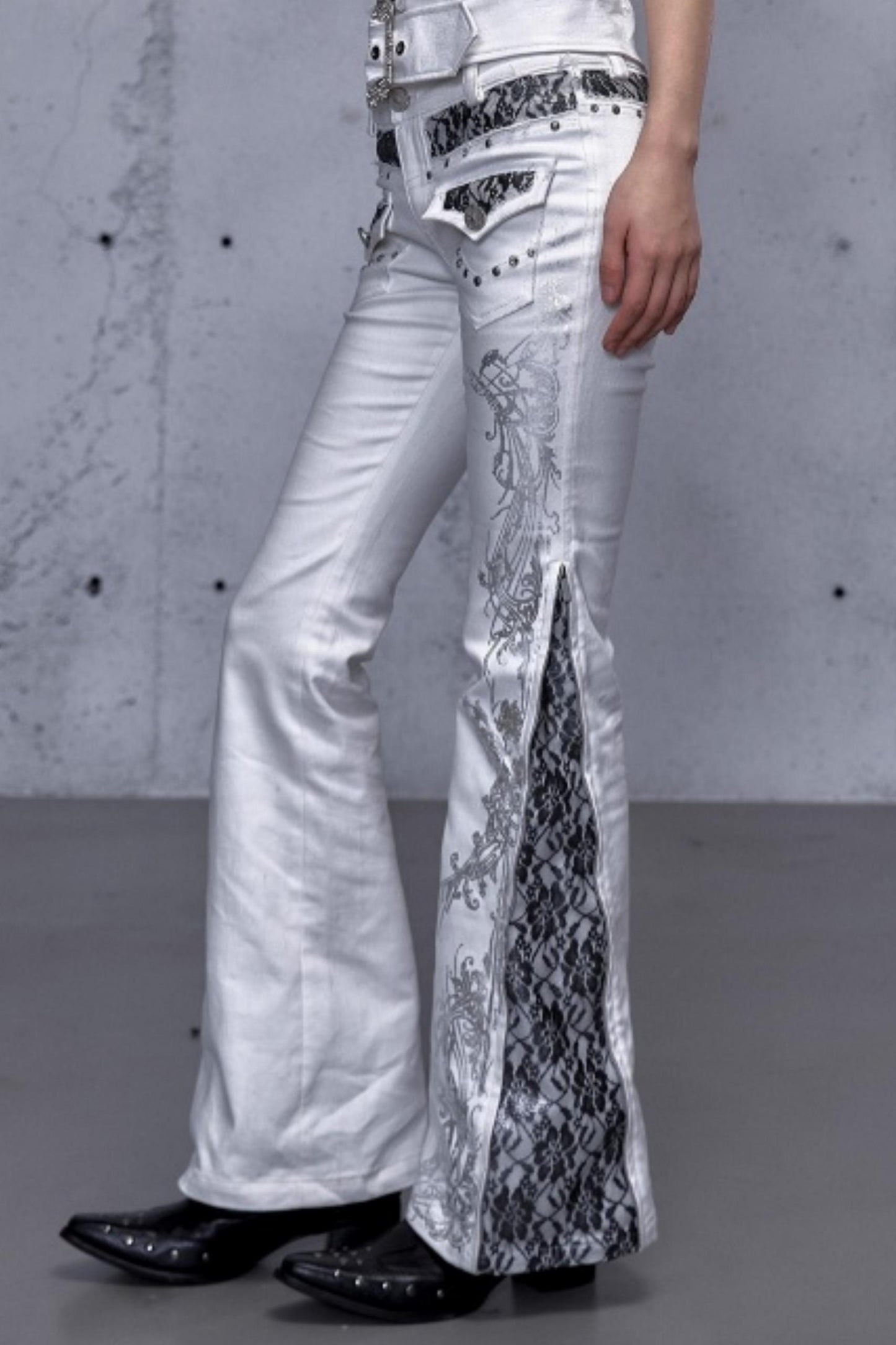 Retro Gold Foil Denim Pants