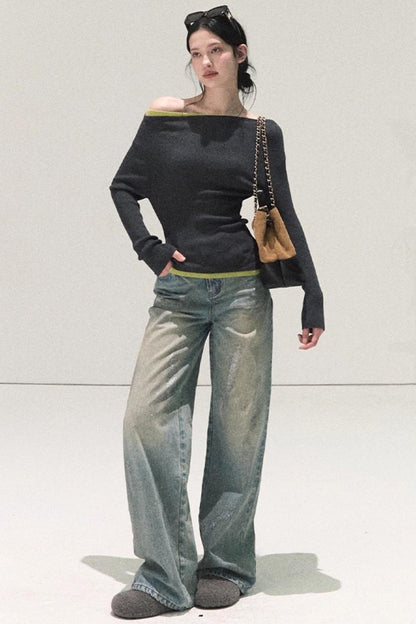 Wool Off-Shoulder Knit Top