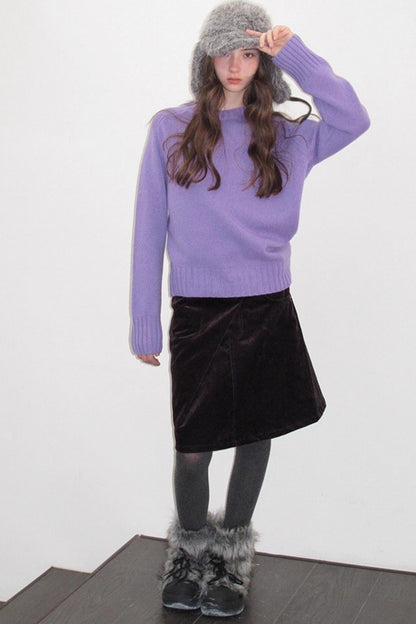 Mint Violet Slanted Hem Sweater