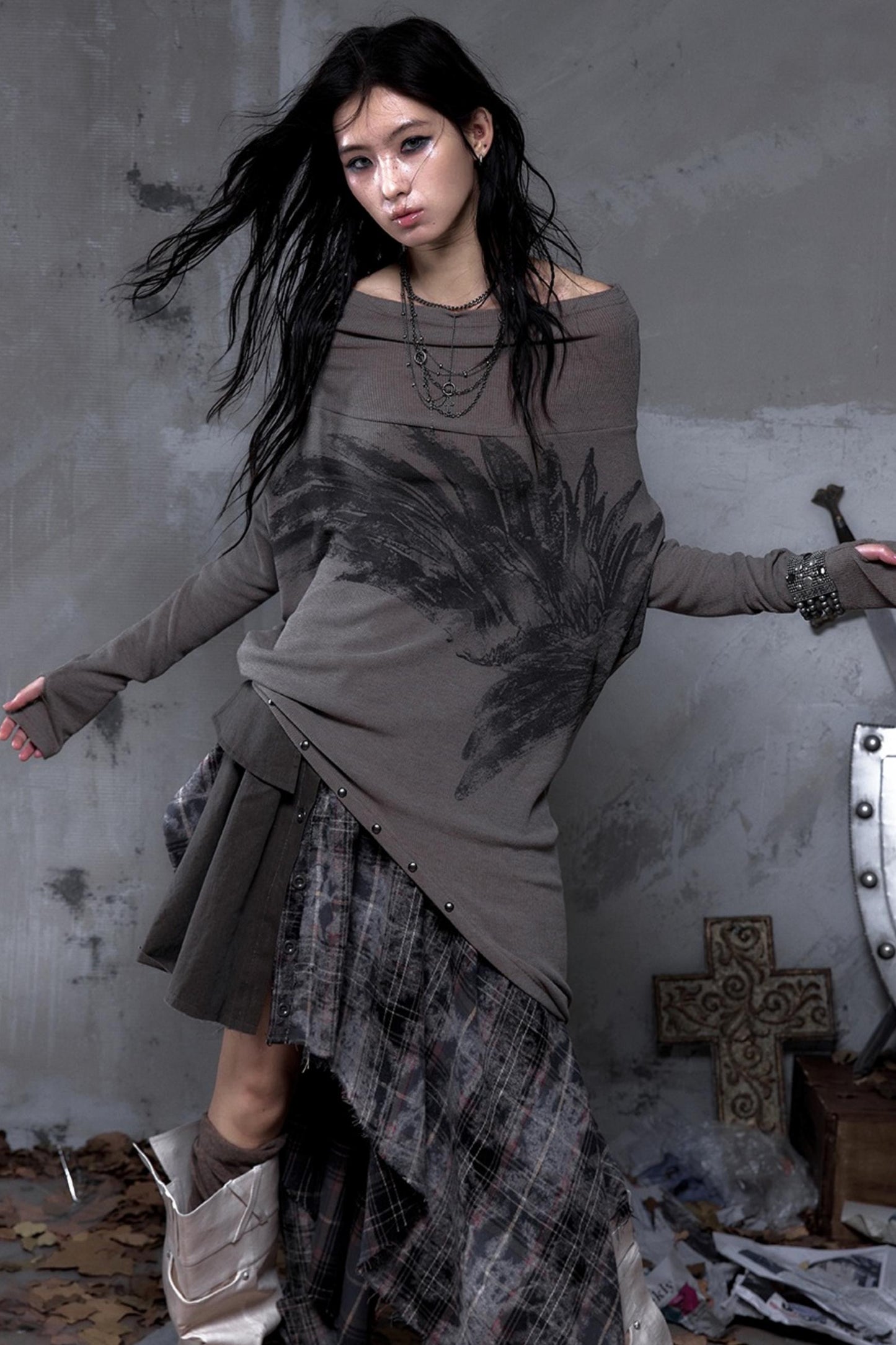 Wasteland Swing Collar Knitted Tops