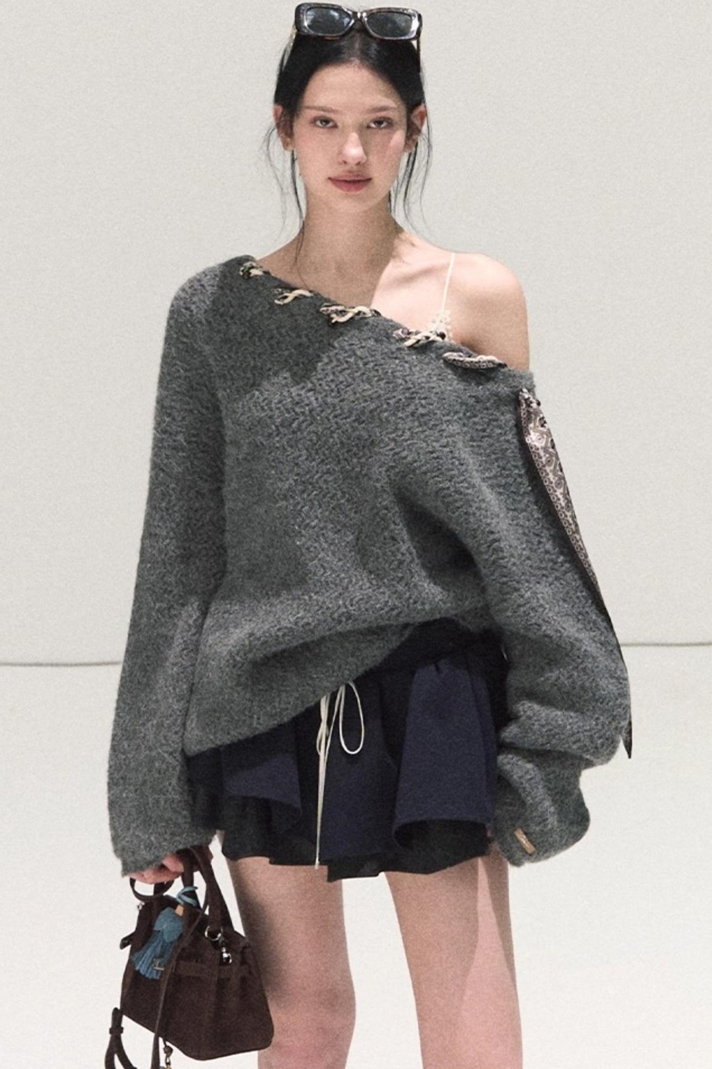 Plaid Color-Blocked Puffy Skirt