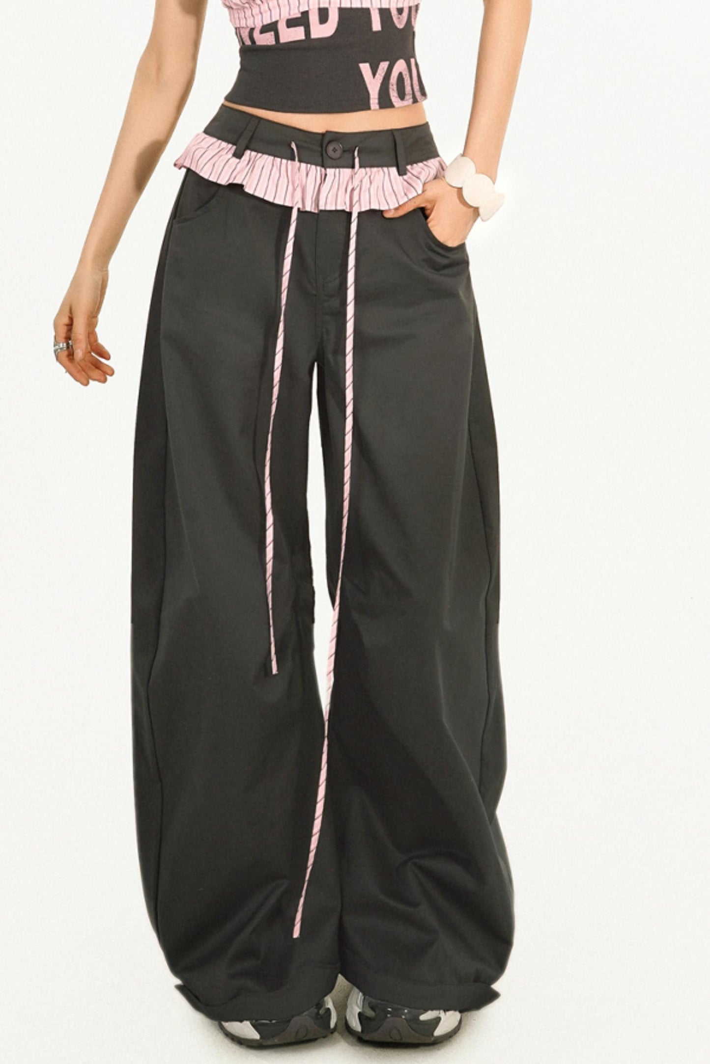 Striped Lace Wide-Leg Pants