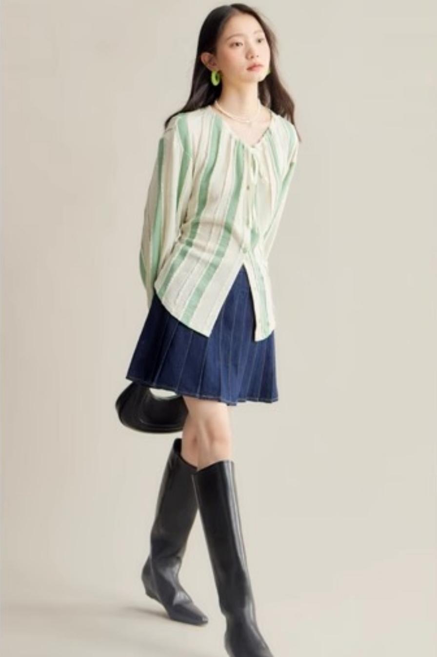 Elven Stripe Cardigan Skirt Set-Up