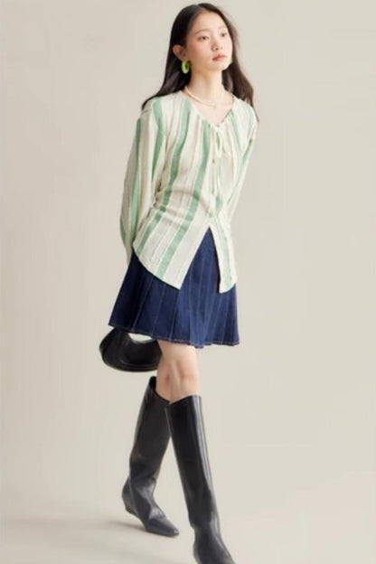 Elven Stripe Cardigan Skirt Set-Up