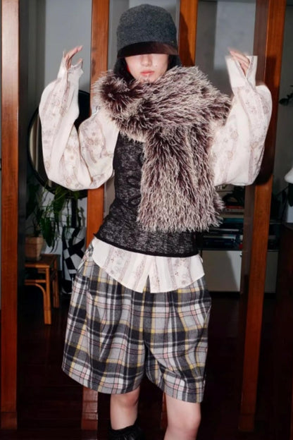 Vintage Lace-up Plush Scarf