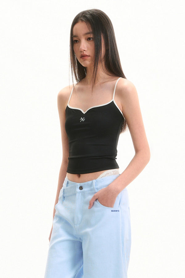 Pearl Collar Shoulder Strap Vest