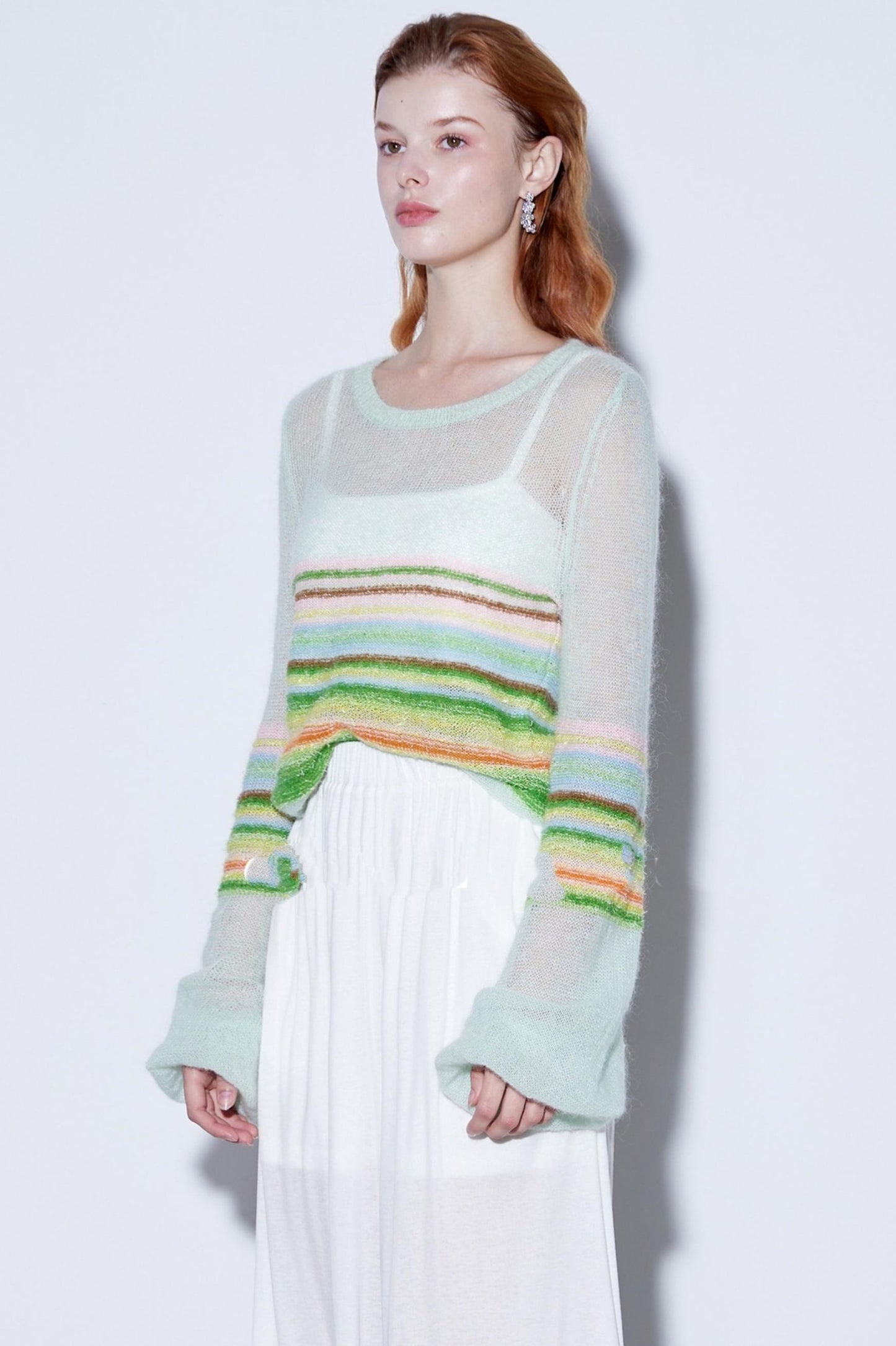 Mohair Silky Wool Rainbow Lantern Sleeve Sweater