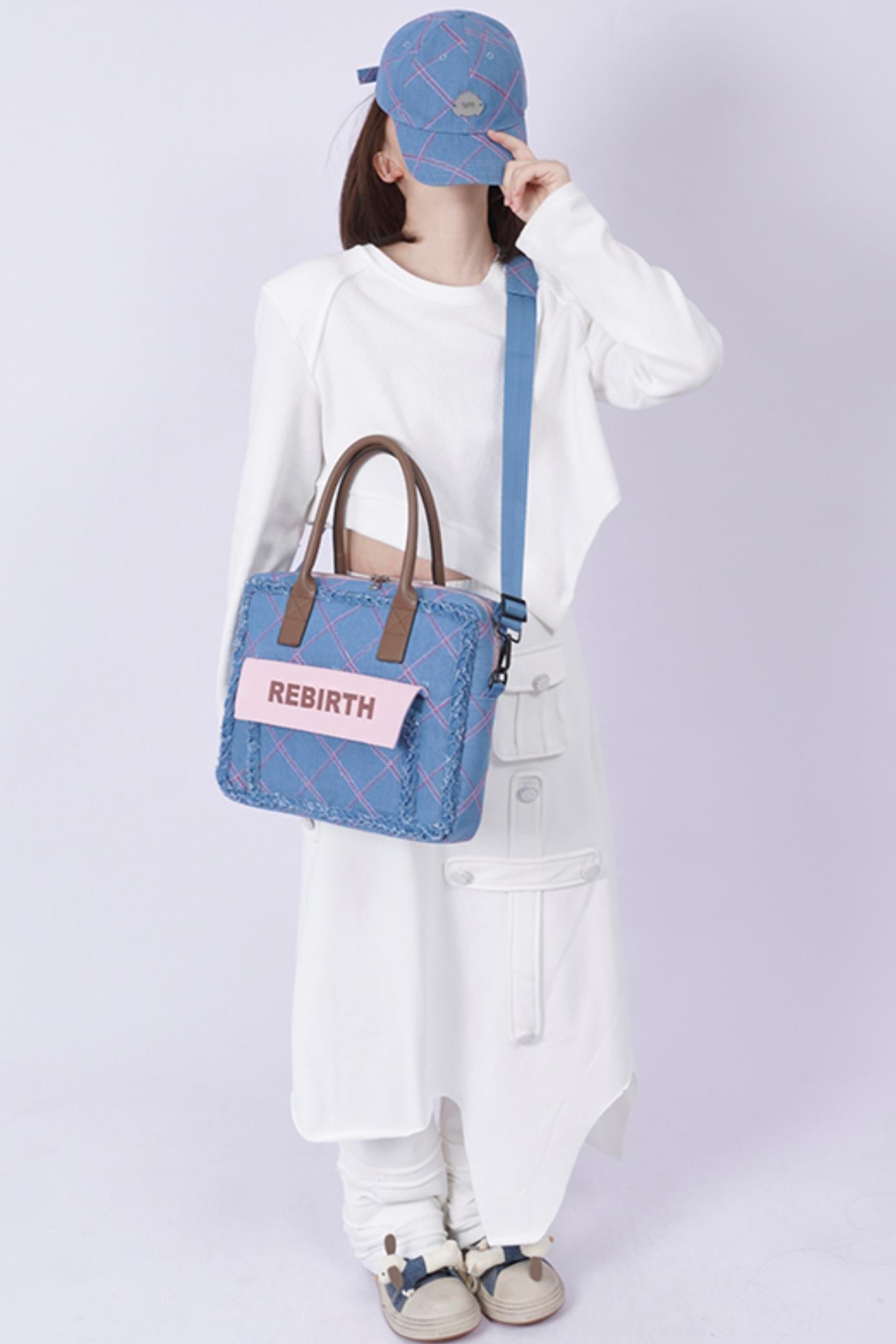 Plaid Denim Laptop Bag