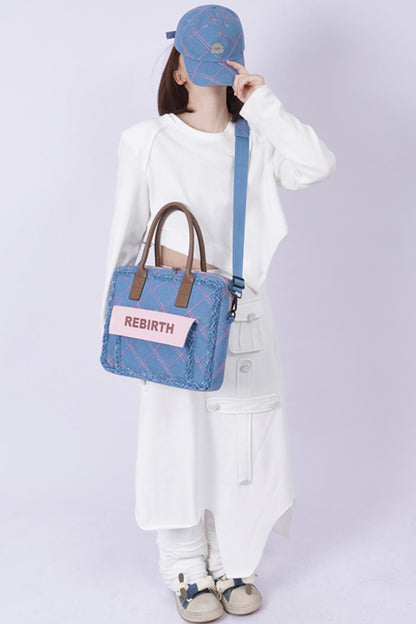 Plaid Denim Laptop Bag