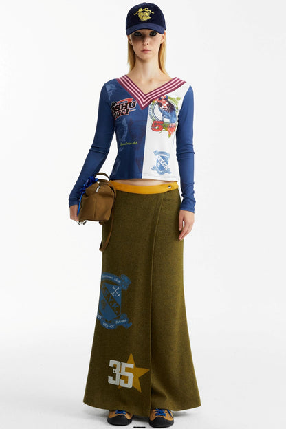 Olive Woolen Long Skirt