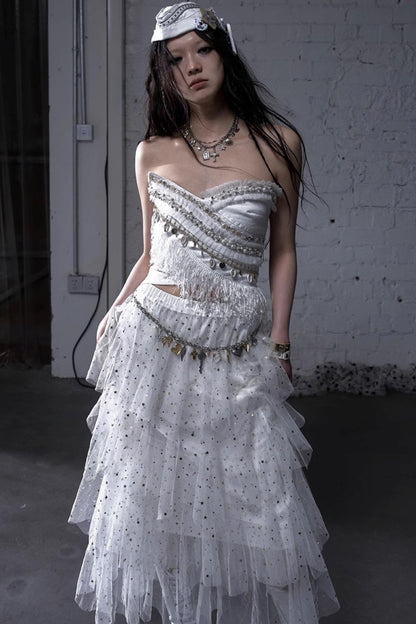 Fairycore Star Tiered Mesh Skirt