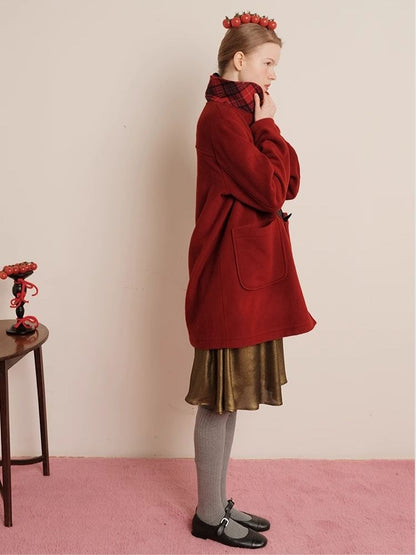 Red Wool Cashmere Cowl Coat