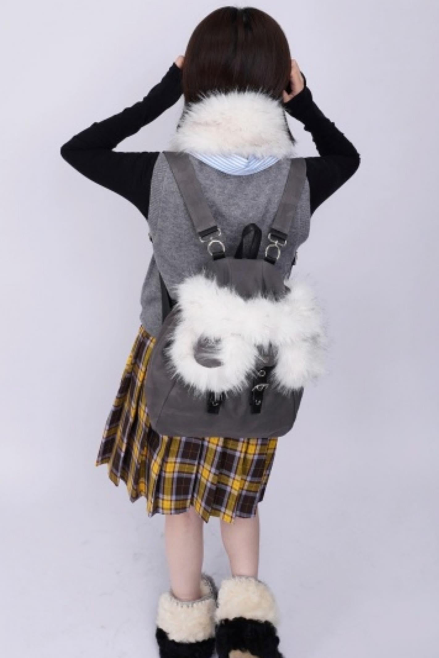 Furry Bear Crossbody Backpack