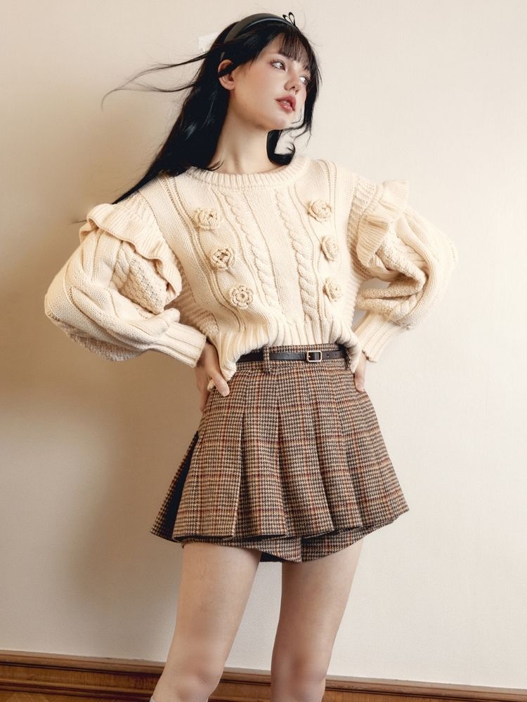 Fine Checkered Tweed High Waist Short Skirt