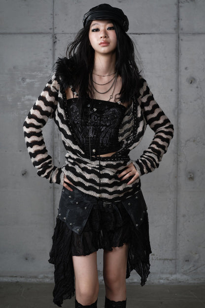 Bandeau Fake Two-Piece Striped Knit Top Set