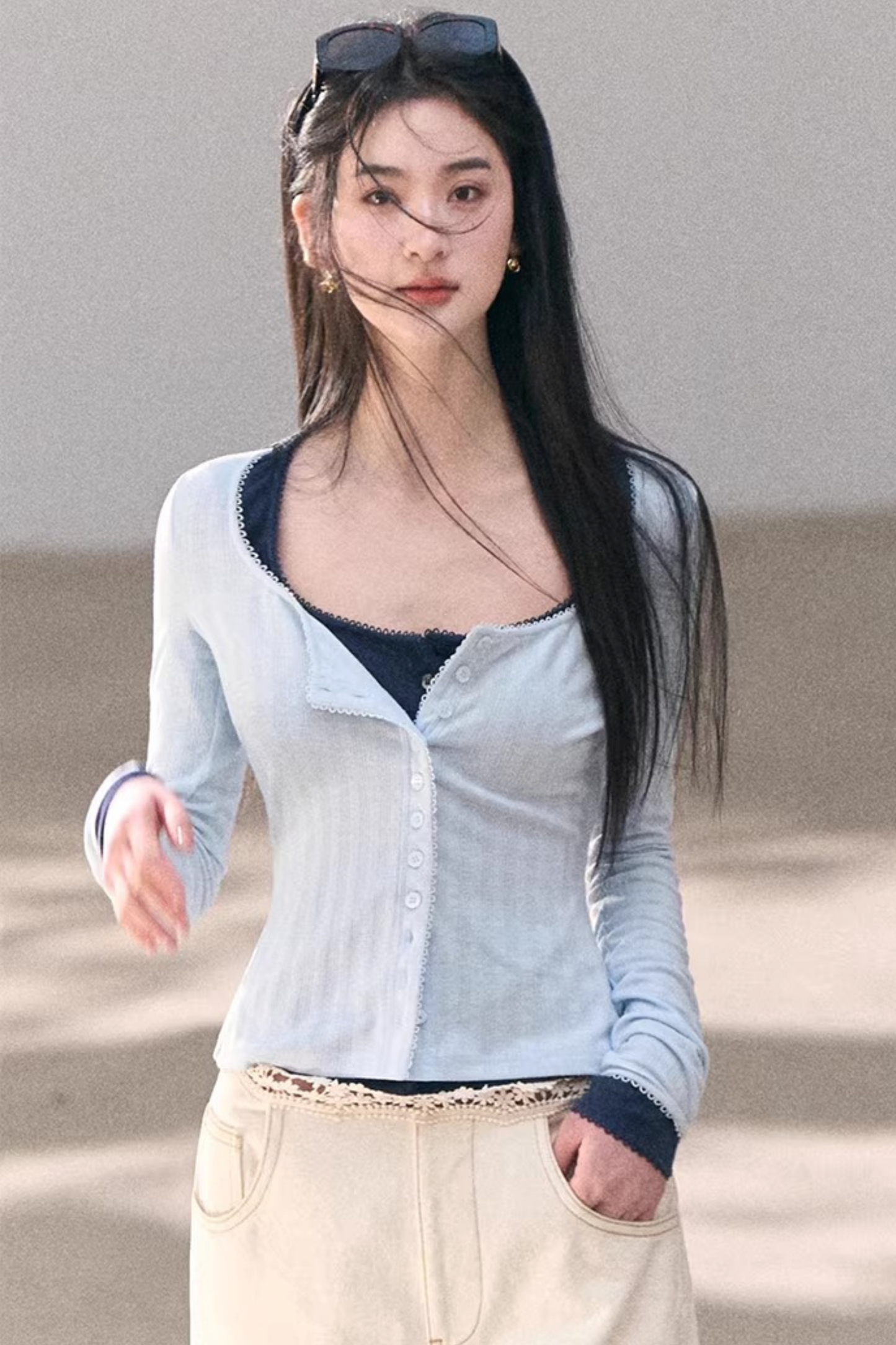 Hollow-Out Ribbed Knit Cardigan