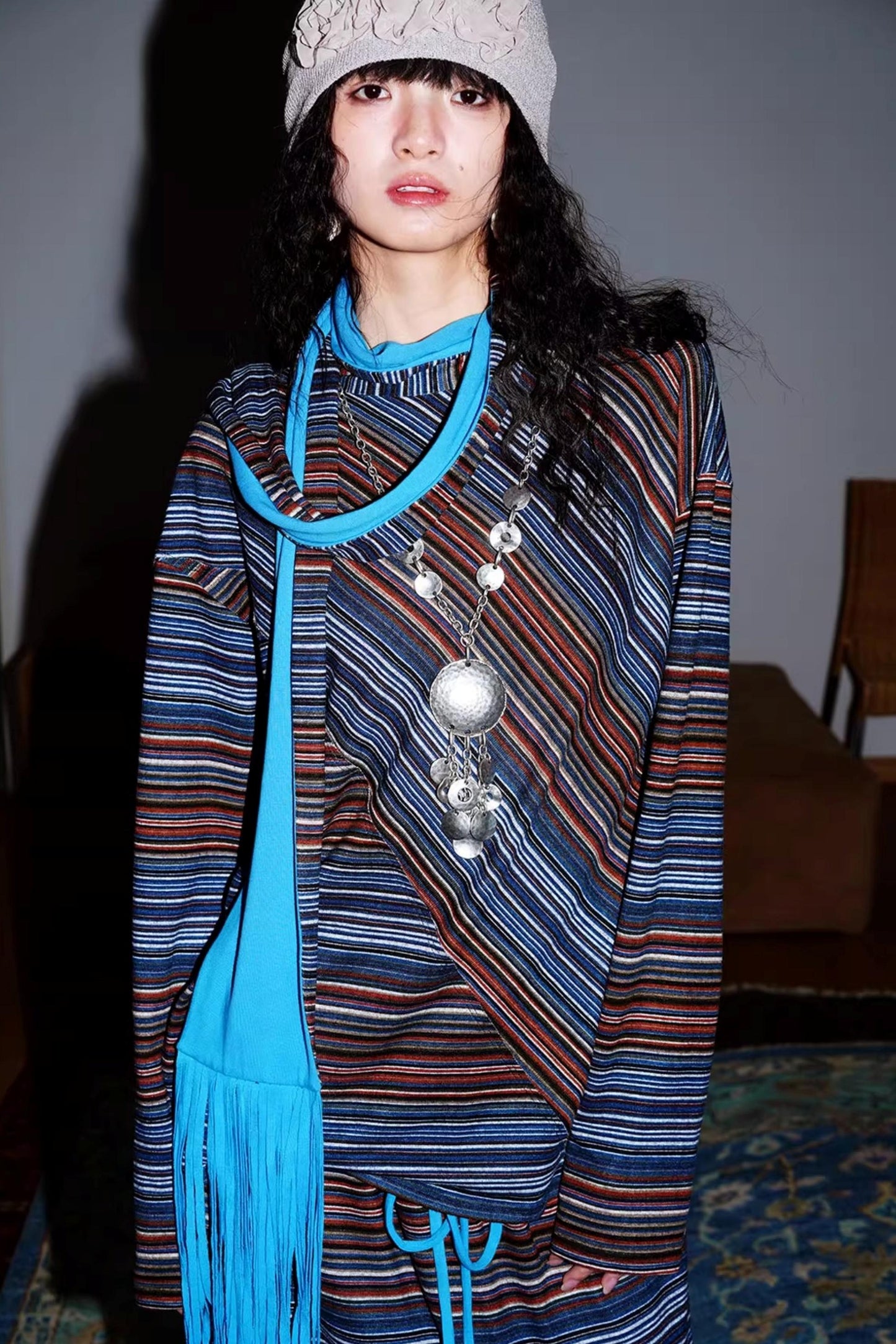 Striped Brushed Long-Sleeved Top