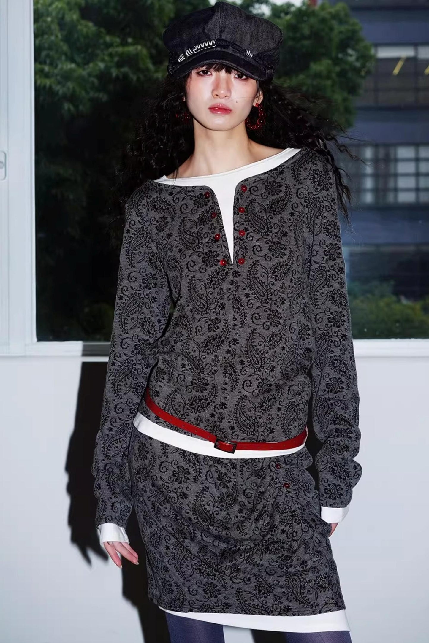 Retro Paisley Sweater Skirt Set-Up