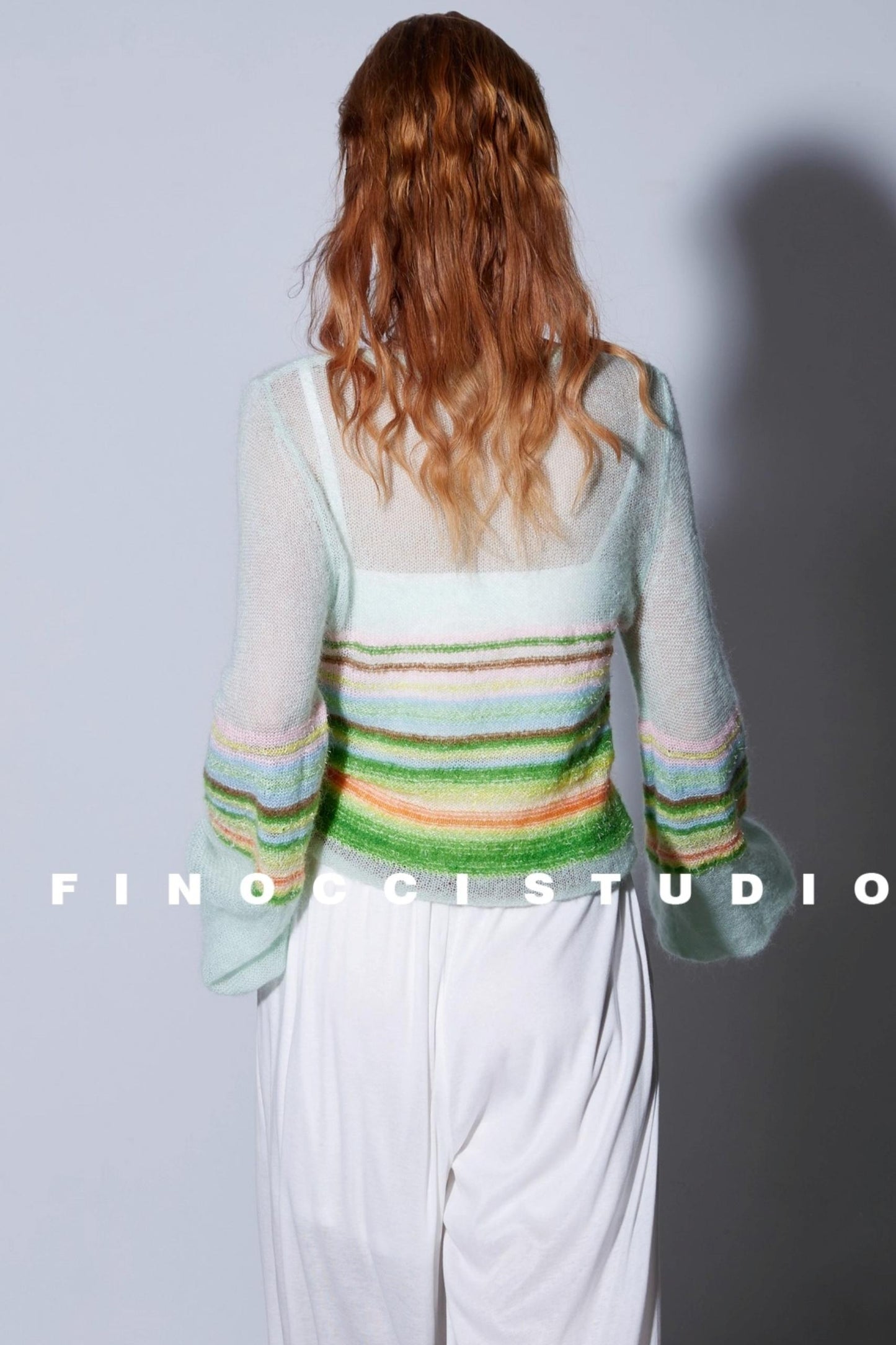 Mohair Silky Wool Rainbow Lantern Sleeve Sweater