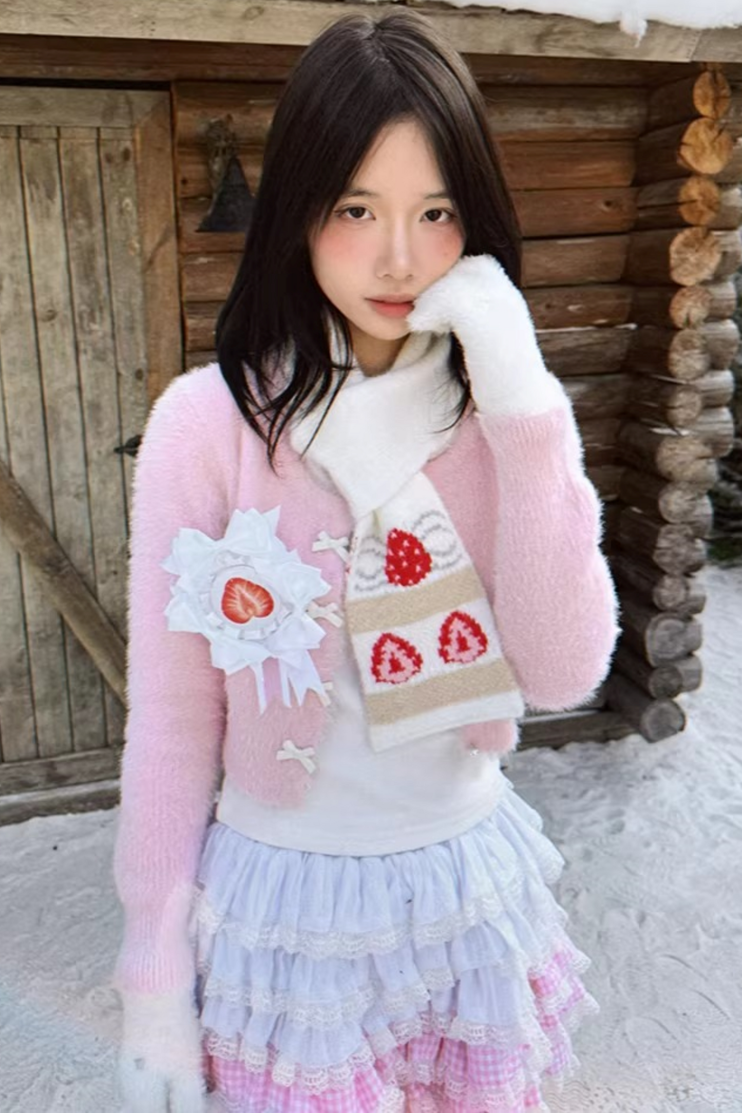 Strawberry Cake Jacquard Knit Scarf