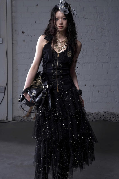 Fairycore Star Tiered Mesh Skirt