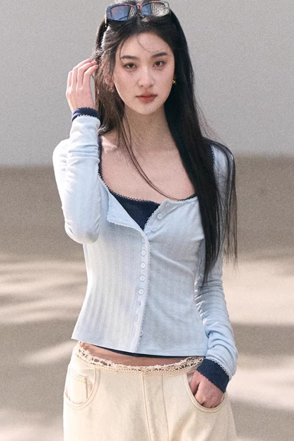 Hollow-Out Ribbed Knit Cardigan