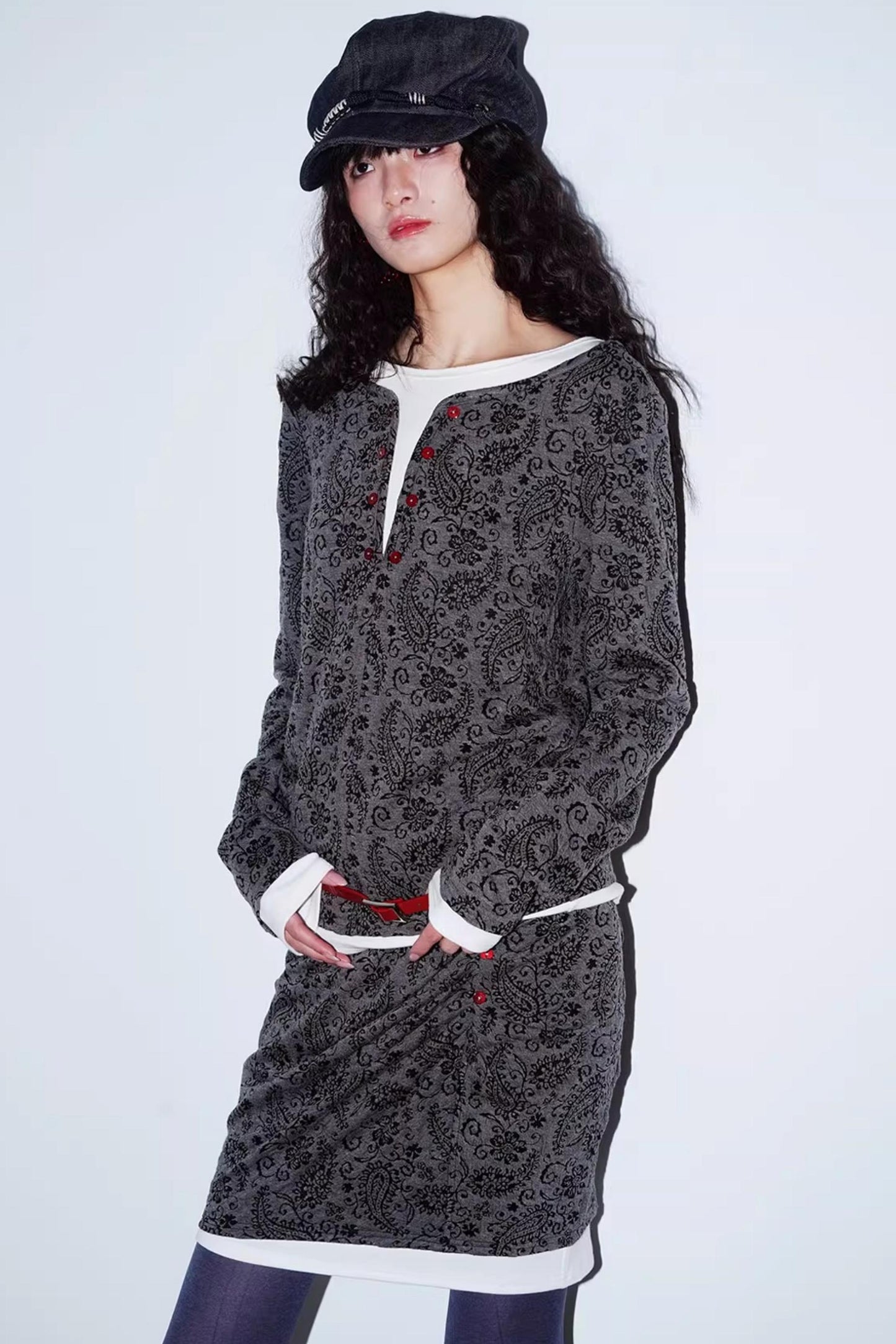 Retro Paisley Sweater Skirt Set-Up