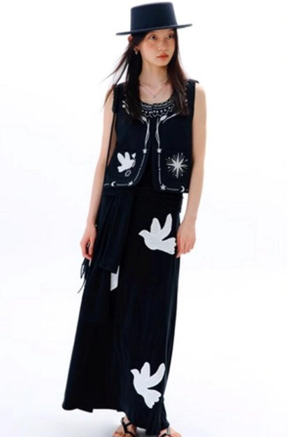 Bright Star Vintage Bird Embroidery Wool Jacket Set-Up