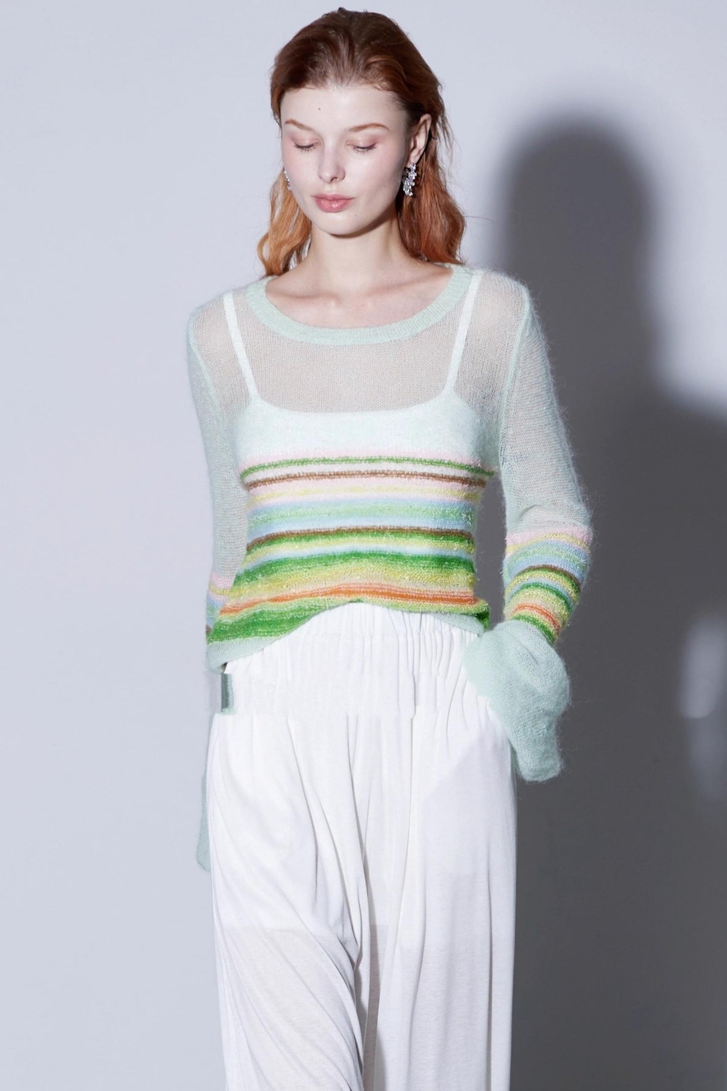 Mohair Silky Wool Rainbow Lantern Sleeve Sweater