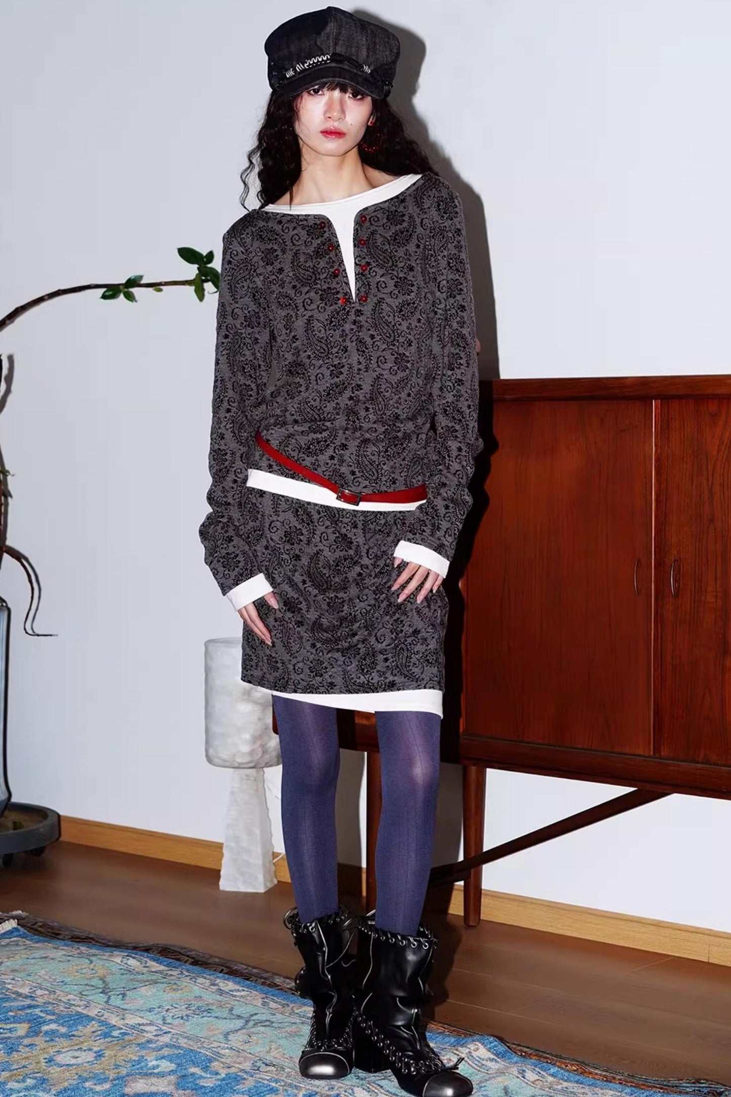 Retro Paisley Sweater Skirt Set-Up