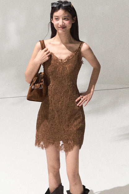 Heavy Velvet Lace Short Dress