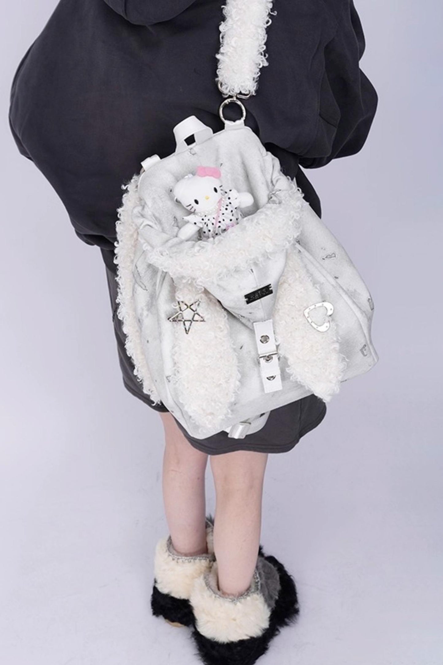 Cute Furry Rabbit Ears Backpack