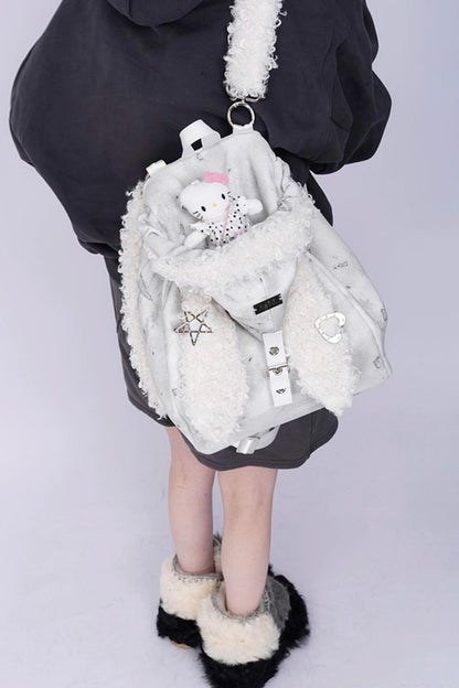 Cute Furry Rabbit Ears Backpack