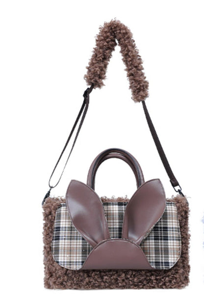Plaid Rabbit Fur Tote Bag